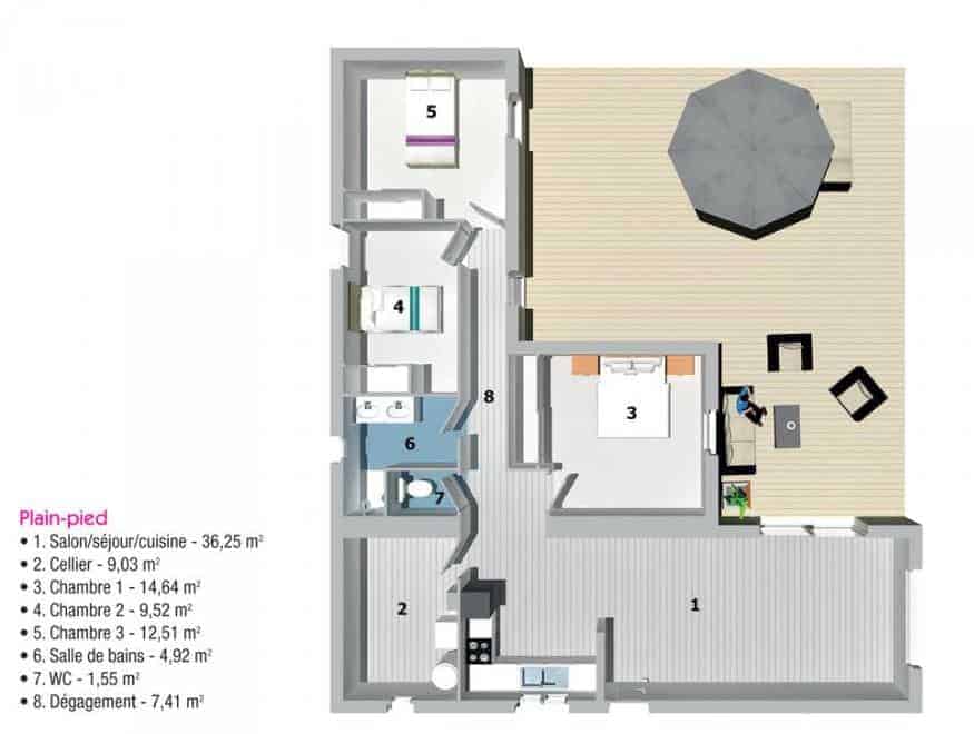 Plan De Maison 5 Chambres Salon + Cuisine Pdf