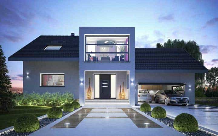 maison contemporaine avec garage et grande entrée dans l'Ain, par Maisons Oxygène