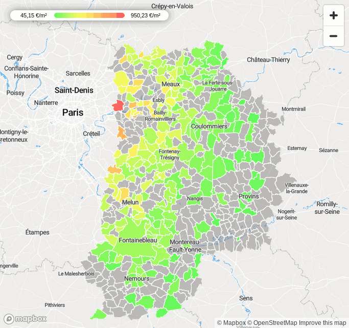 Prix Terrain par Commune Seine et Marne