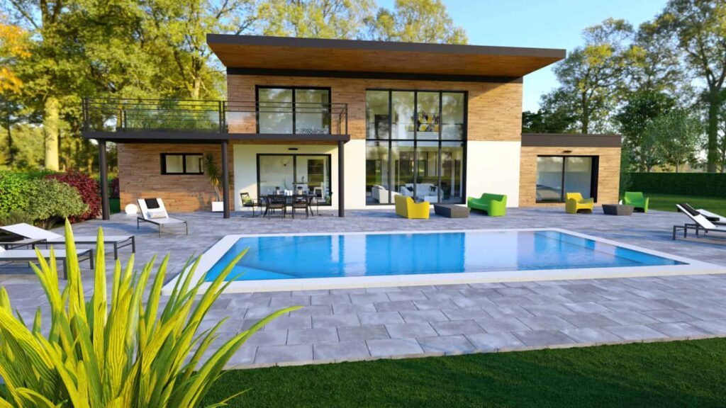 maison moderne avec grandes baies vitrées et piscine dans le 19, par Coreb