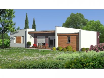 maison cubique avec bardage bois et terrasse couverte, par Maisons Bruno-Petit