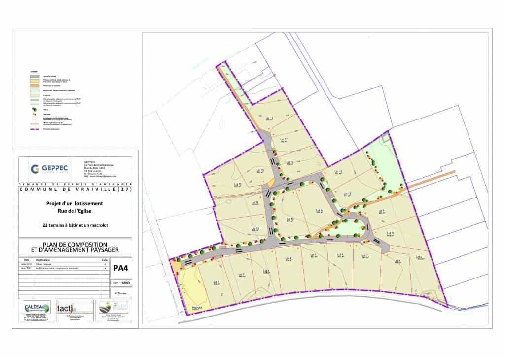 Plan du futur lotissement rue de l'Eglise, à Vraiville (27)