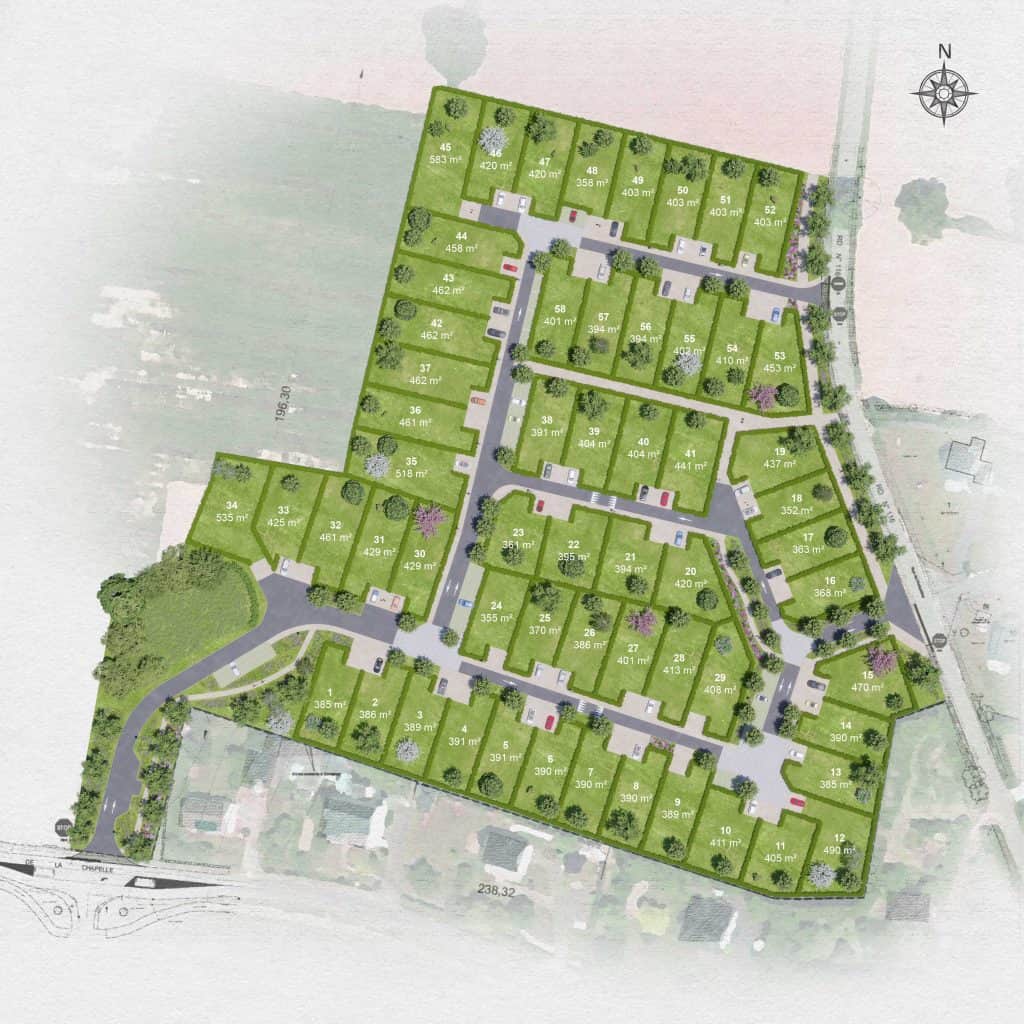 plan du lotissement des Vallons II, à Cornillé (35)